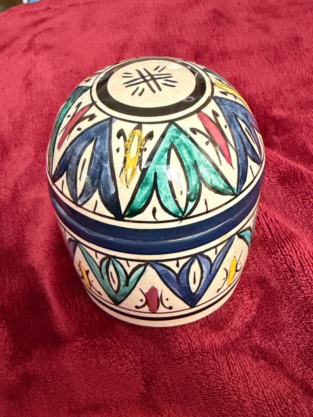 Vintage Hand-Painted Moroccan  Ceramic Decorative Mustard Jar Signed